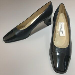 Etienne Aigner Made in Spain Vintage Black Leather Square Toe Pumps with Patent
